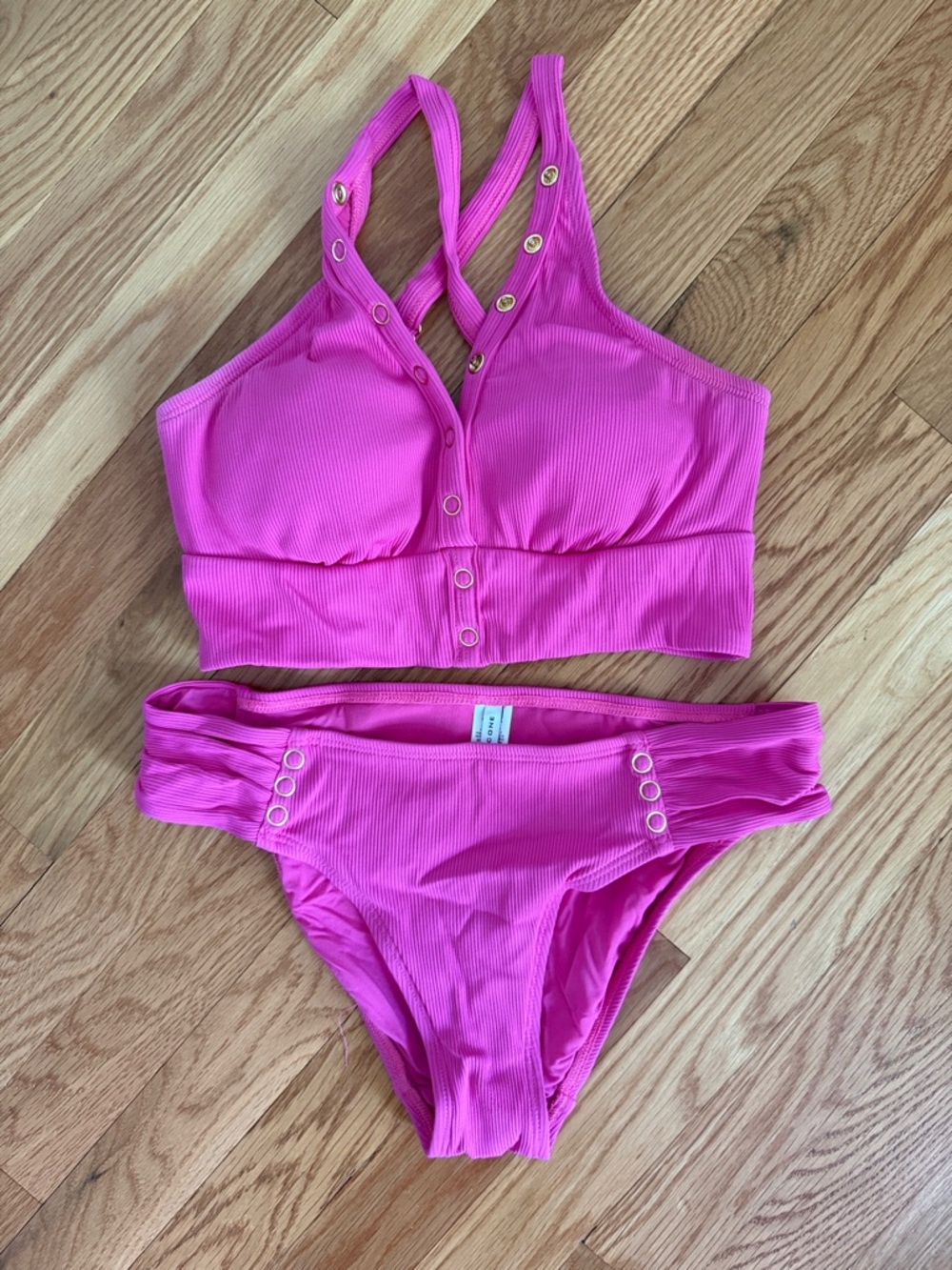 Robin Piccone Hot Pink Ribbed Snap Bikini size S
